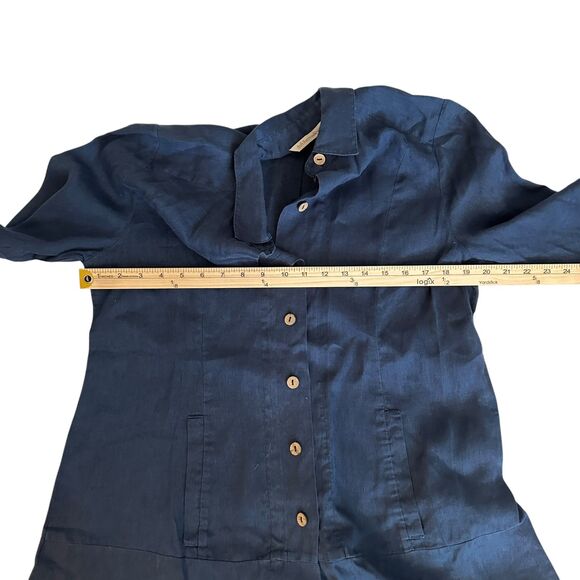 Soft Surroundings Navy Blue 100% Linen Button Up Tunic Top Size S - Picture 6 of 7